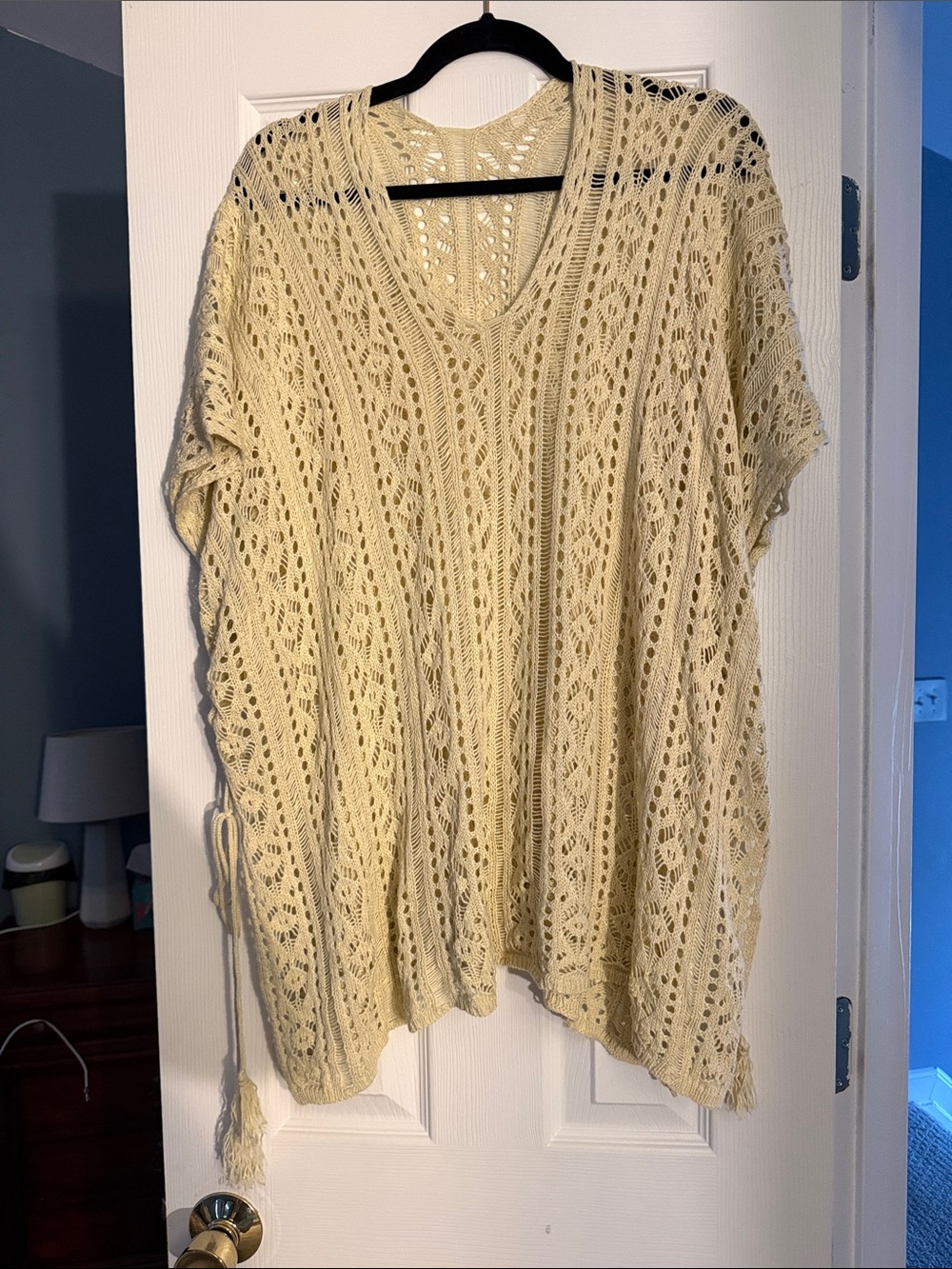 Cream Crochet V-Neck Swim Coverup